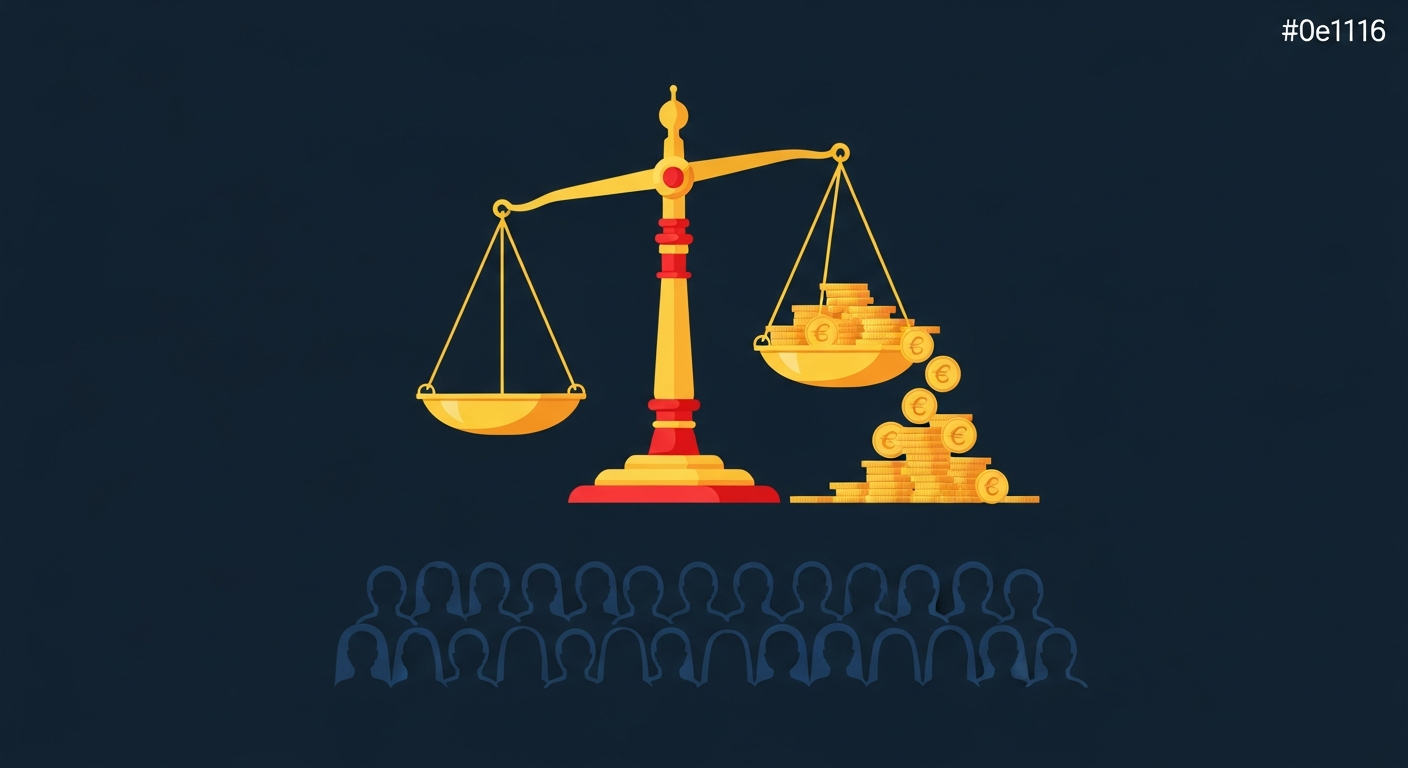 Tipped scales of justice with coins